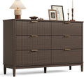LINSY Fluted Dresser for Bedroom with 6 Drawers, Mid Century Modern Chest of Drawers with Gold Metal Handles, Wide Boho Wood Dressers, Large Farmhouse Storage Cabinet for Bedroom, Living Room, Walnut