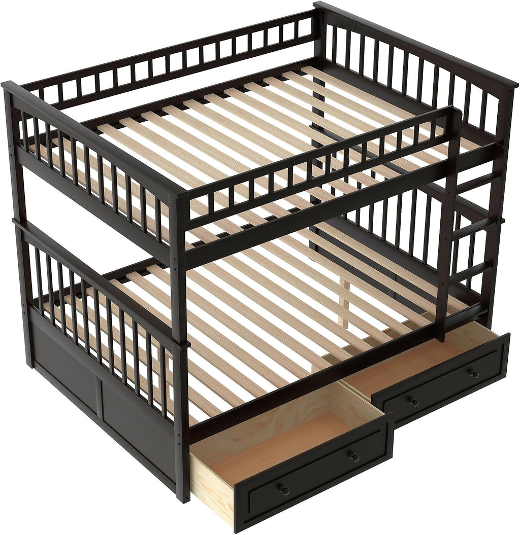 Harper & Bright Designs Full Over Full Wood Bunk Bed with Two Storage Drawers and Ladder, Convertible Storage Bunk Bed Can Be Divided Into Two Full Size Daybeds, Espresso