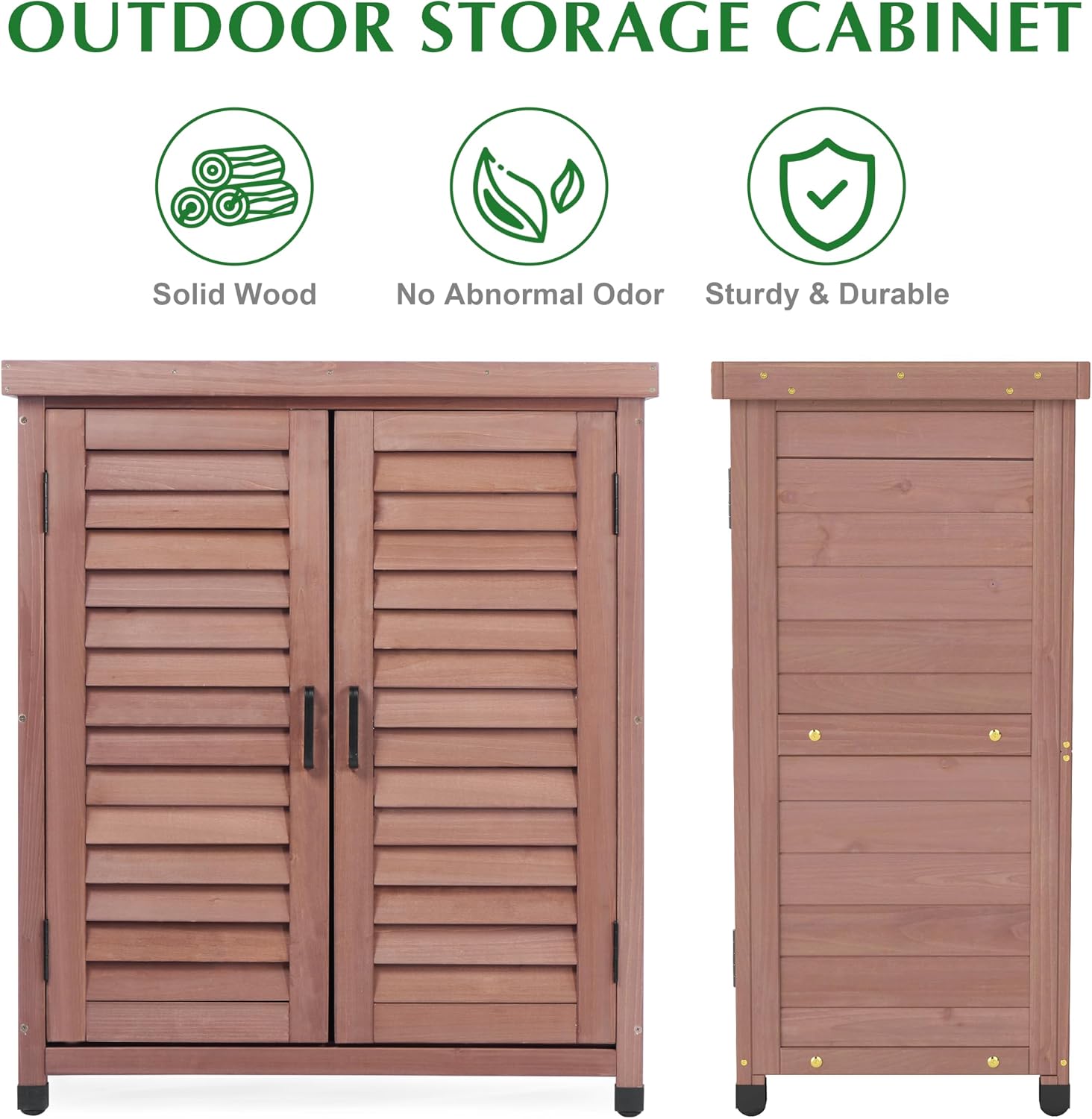 Outdoor Storage Cabinet & Potting Bench Table with Metal Top, Wooden Patio Furniture, Garden Workstation (Dark Brown, 36x31x17in)