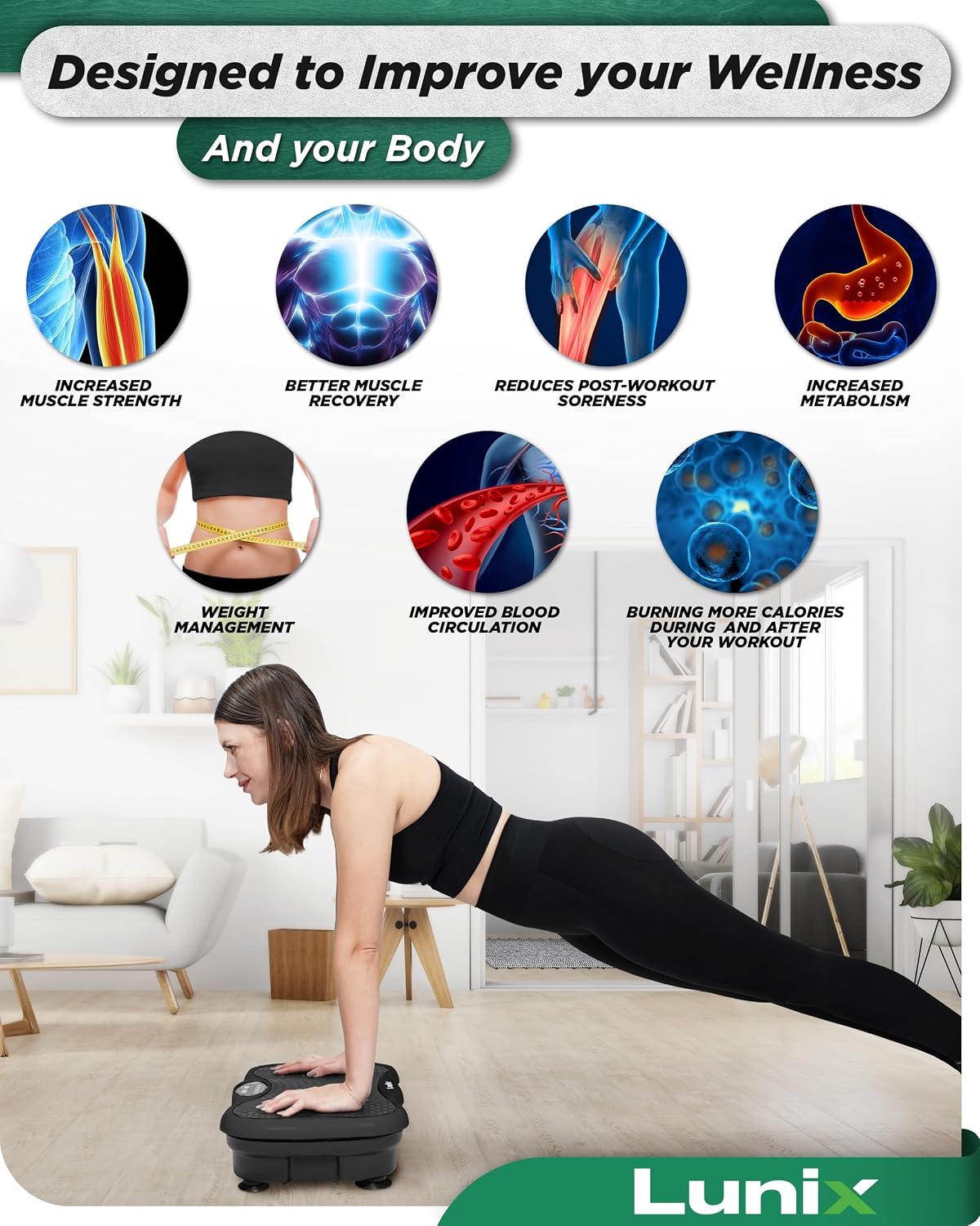 Lunix LX18 Vibration Plate Exercise Machine with Handles & Magnetic Acupoints, Power Platform for Lymphatic Drainage, Full Body Workout Home Fitness Equipment with Phone Holder