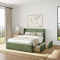Plank+Beam Upholstered Full Bed Frame with Rectangular Headboard and Two Storage Drawers, Upholstered Platform Bed, No Box Spring Needed, Easy Assembly, Green