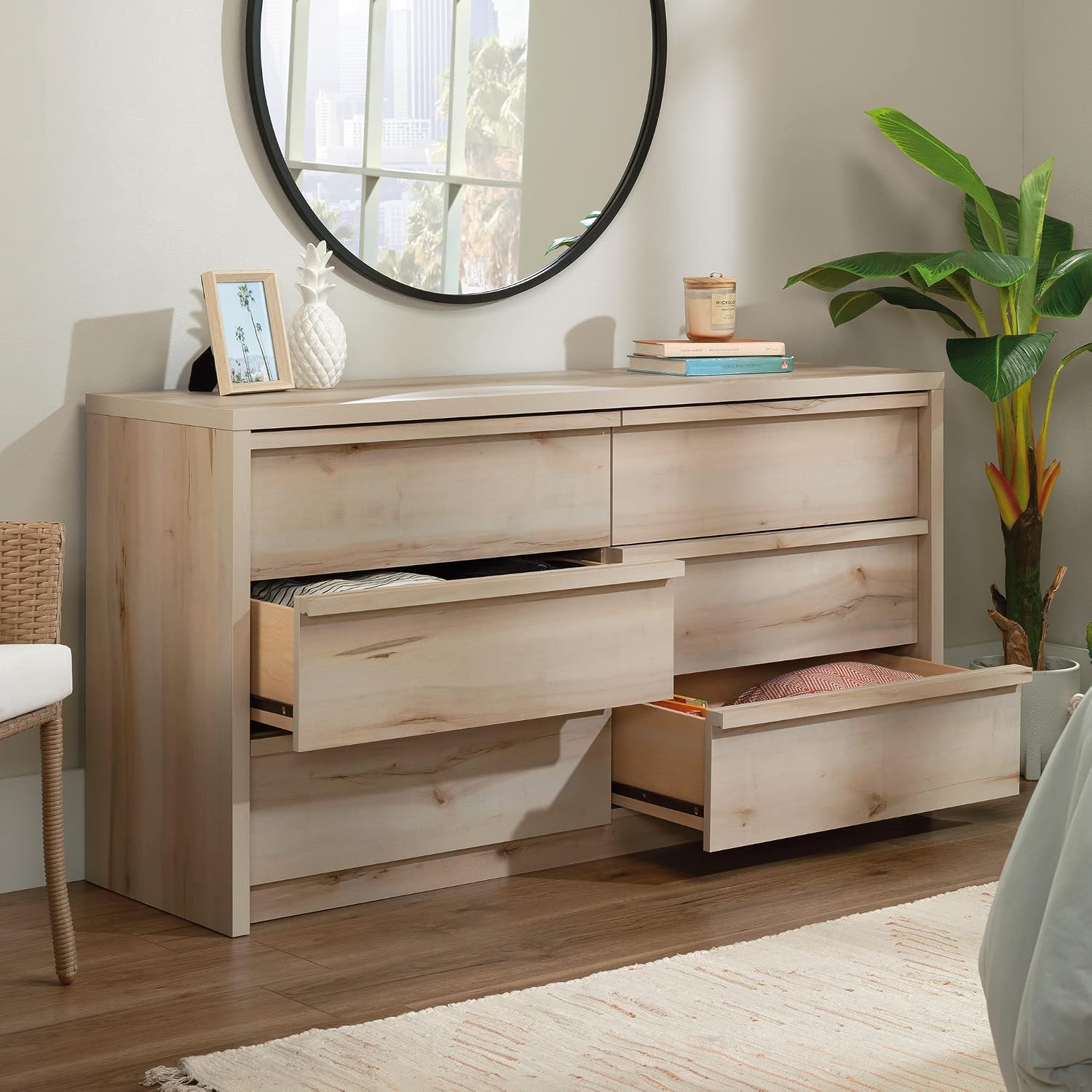 Sauder Harvey Park 6 Drawer Dresser for Bedroom Wooden Dressers & Chest of Drawers, in Pacific Maple