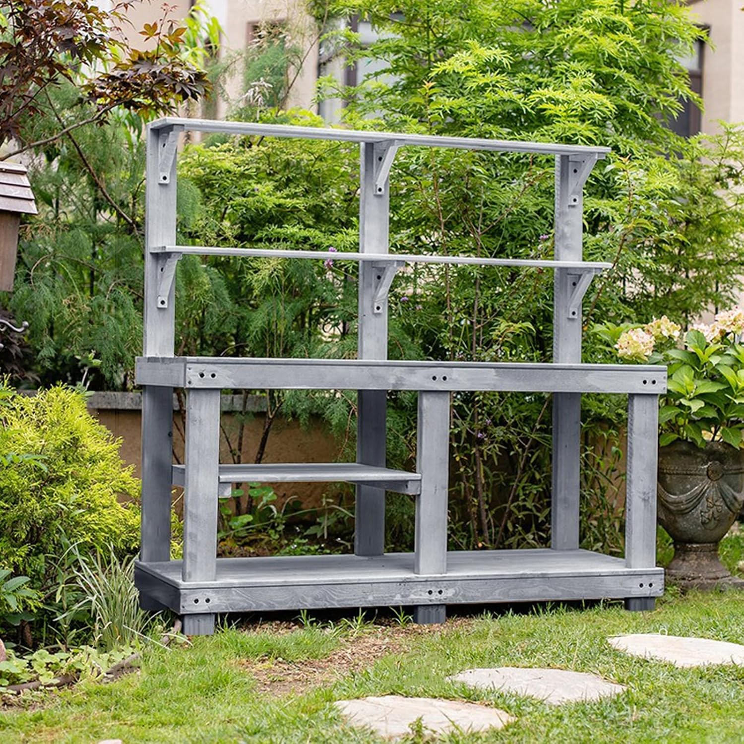 Outdoor Potting Bench Garden Potting Table, Horticulture Work Table Workstation with Storage Shelf, Potting Work Bench Station for Garden Patio Backyard (Color : Gris, Size : L)