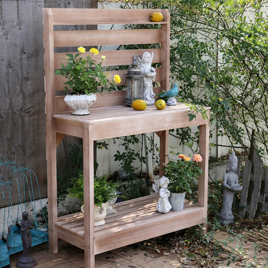 Outdoor Garden Wooden Potting Bench Tables Workbench,Sunscreen,Easy to Install,Storage Table for Country, Garden
