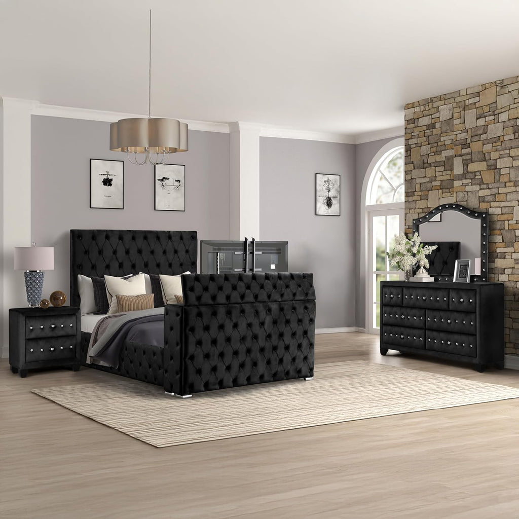 Tufted and Upholstered King 4PC Bedroom Set Made with Wood in Black