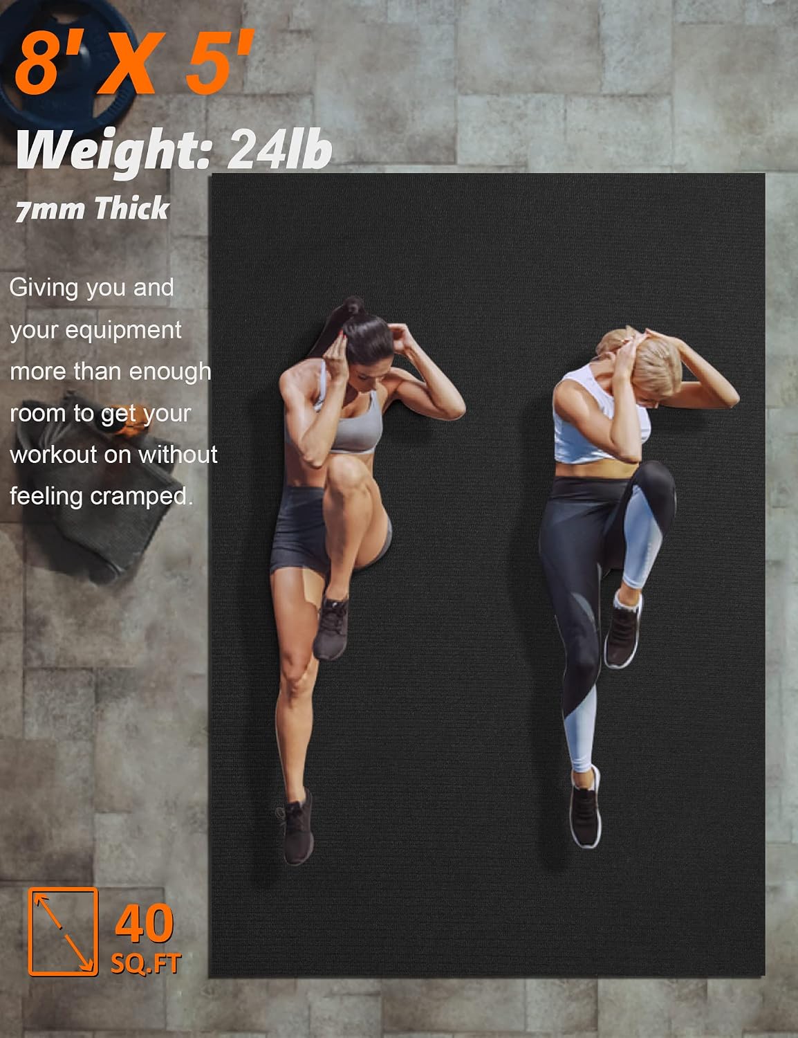 Large Exercise Mat 8'x5'|12'x6'|6'x4'|6'x2' Workout Mat for Home Gym Mats Exercise Heavy Duty Gym Flooring Fitness Mat Large Yoga Mat Cardio Mat for Weightlifting, Jump Rope, MMA, Shoe-Friendly