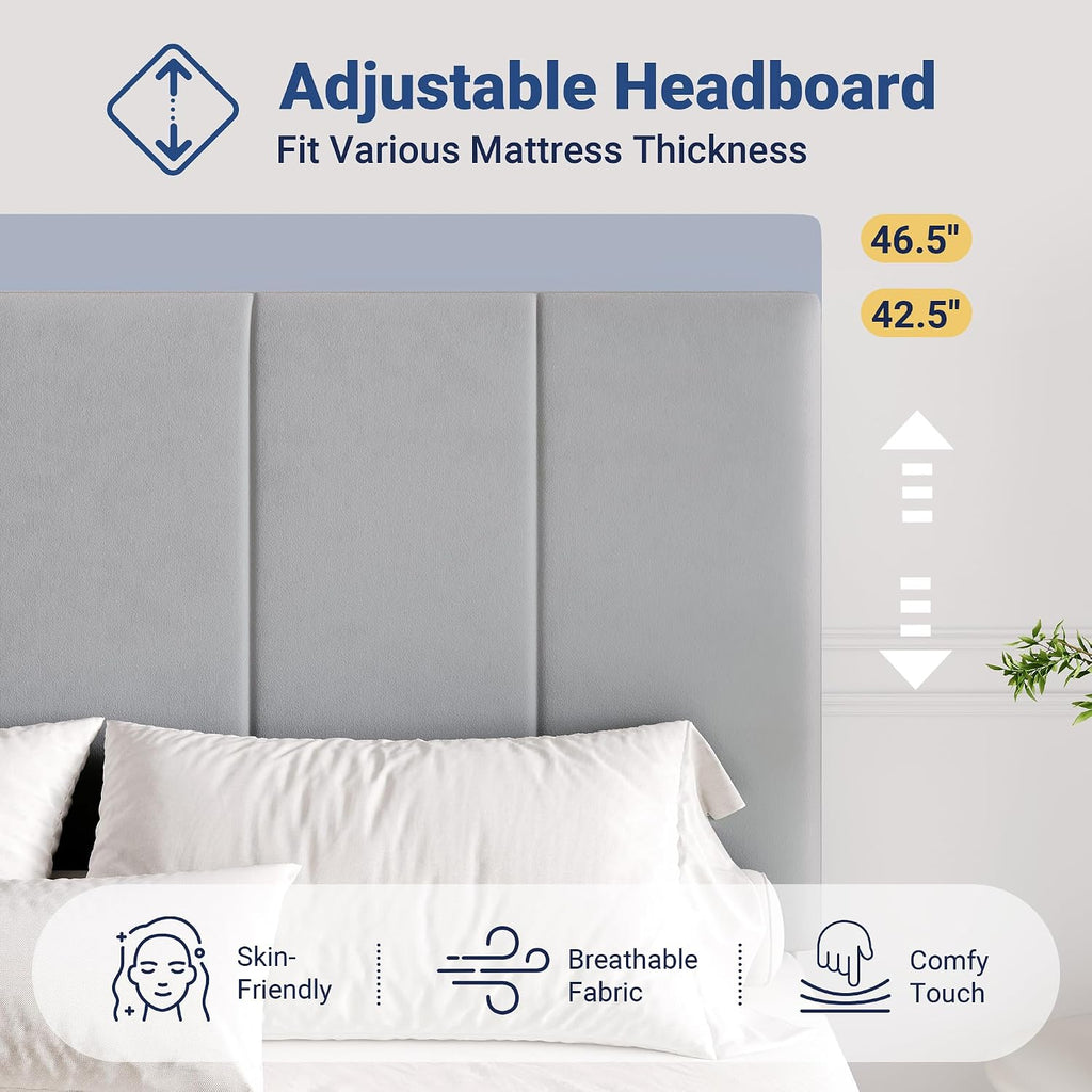Allewie Full Size Velvet Lift Up Storage Bed Frame, Vertical Channel Tufted Headboard, Hydrualic Underneath Storage, Upholstered Platform Bed, Wooden Slats Support, No Box Spring Needed, Gray