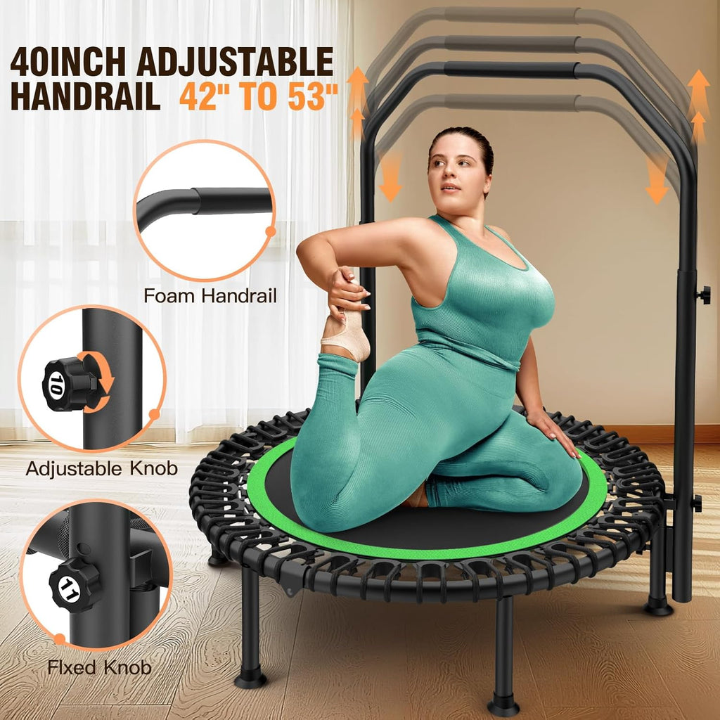 ANCHEER 40'/48' Foldable Mini Trampoline,Max Load 450lbs/550lbs Indoor Trampoline,with 4 Level Adjustable Foam Handle and Resistance Bands,Adult Exercise Trampoline for Home, Garden, and Gym