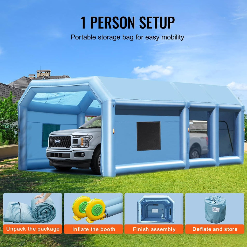 VEVOR Inflatable Paint Booth, Portable Car Paint Booth for Large Truck, 29.5 x 15.7 x 11.8 ft, with 950W+750W Powerful Blowers and Air Filter System, Van, Machinery