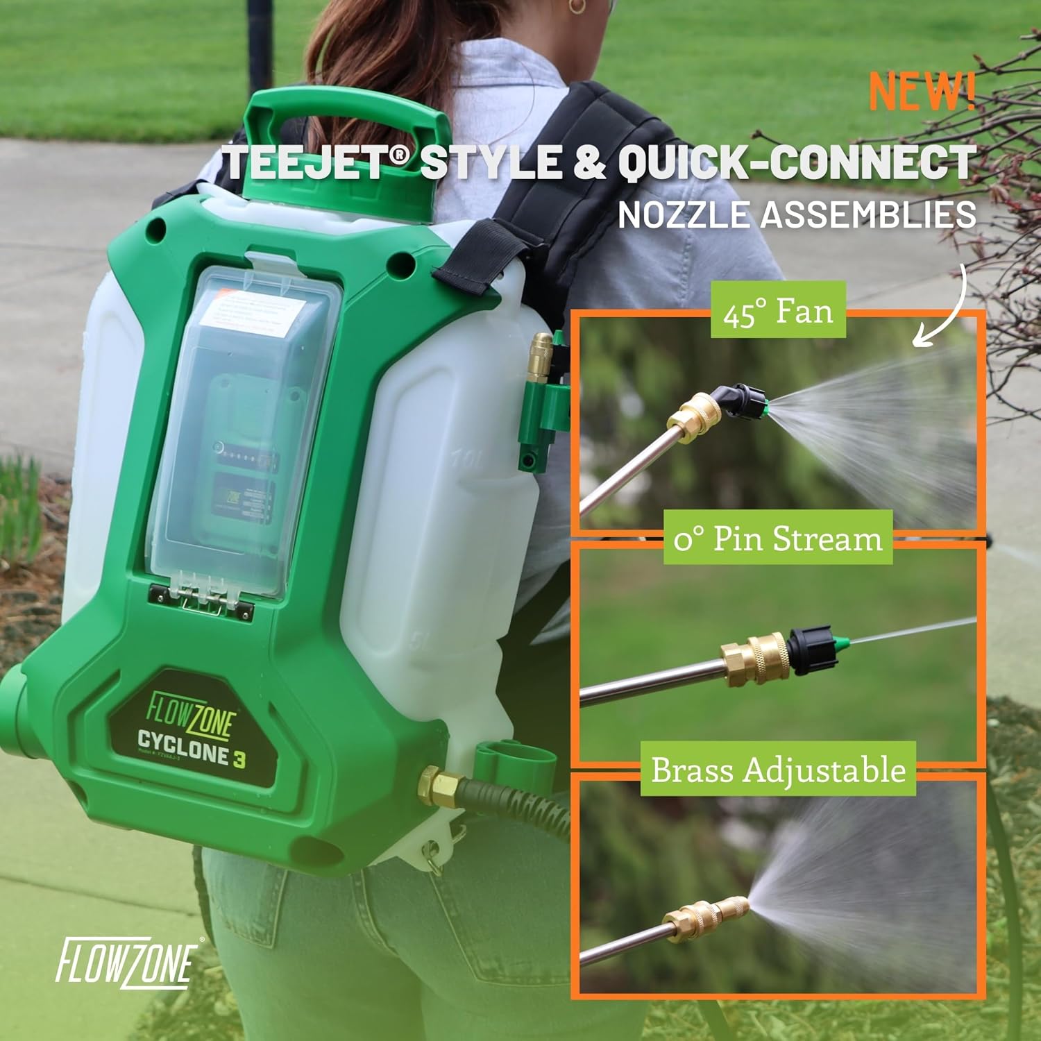 FlowZone Cyclone 3 Battery Backpack Sprayer, 4-Gal., 5-Pressure, Tool Only | Variable 8-115 PSI. QuickSwap Adapters included-Works with DeWalt, Milwaukee, Bosch & Makita Batteries. Battery not included.