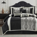 LANCO MODERN LIFESTYLE Queen Comforter Set, Black Silver, 7 Pieces Bed in a Bag, Soft Jacquard with Solid Piecework, Luxury Bed Set with Comforters, Bed Skirt, Pillow Shams and Decorative Pillows