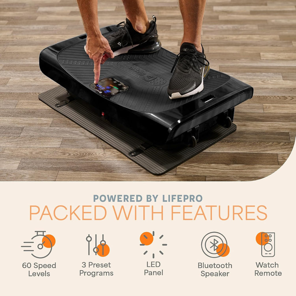 Lifepro 4D Vibration Plate Exercise Machine — Triple Motor, 7 Presets, 60 Speeds Rumblex Plus/Pro Vibrating Platform with Wrist Remote — Whole Body Shaker Vibration Plate for Lymphatic Drainage