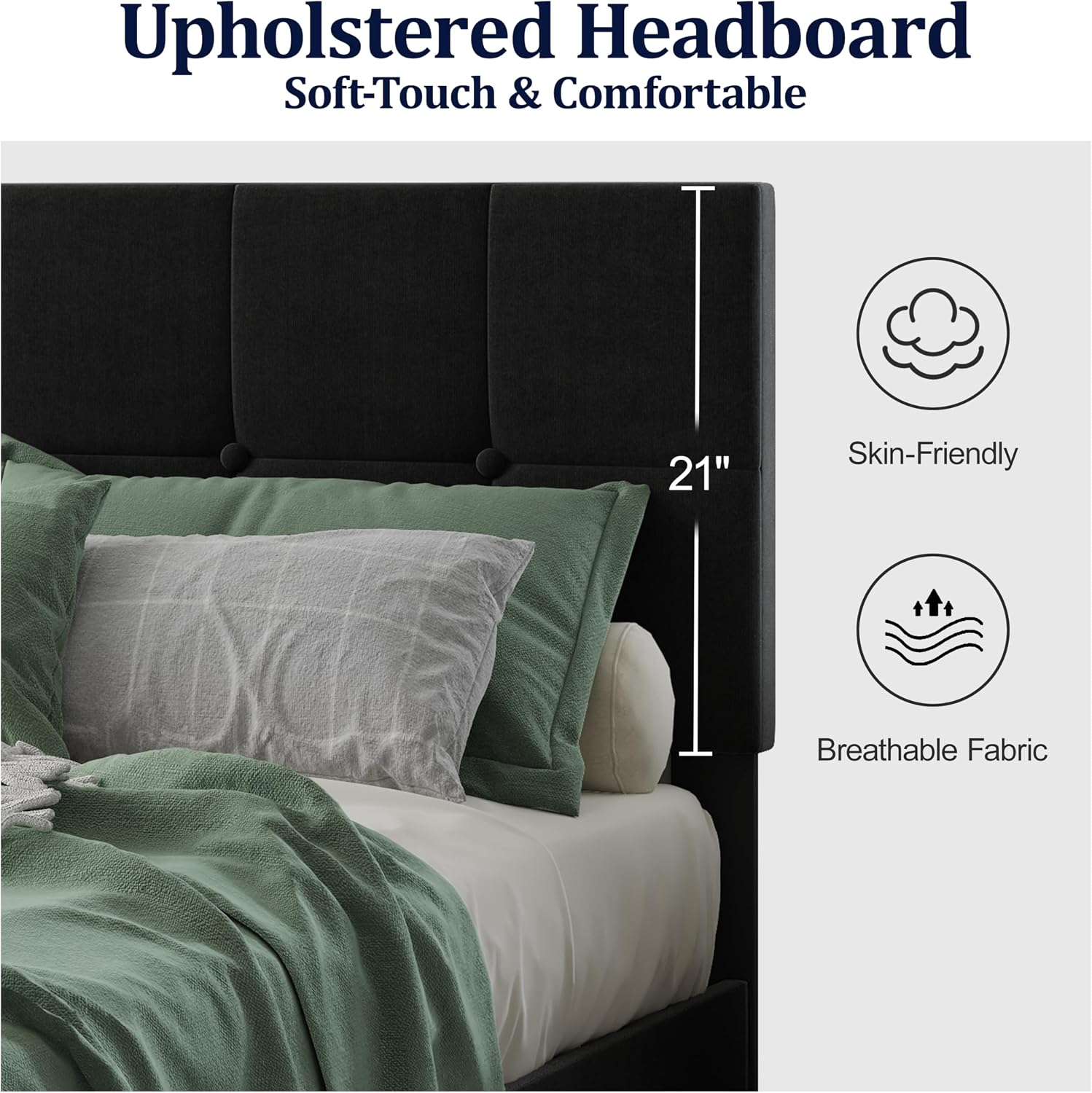 IOILORI Full Size Bed Frame with Headboard,Upholstery Bed Frame Full,Sturdy Full Bed, No Box Spring, Easy to Assemble,Black