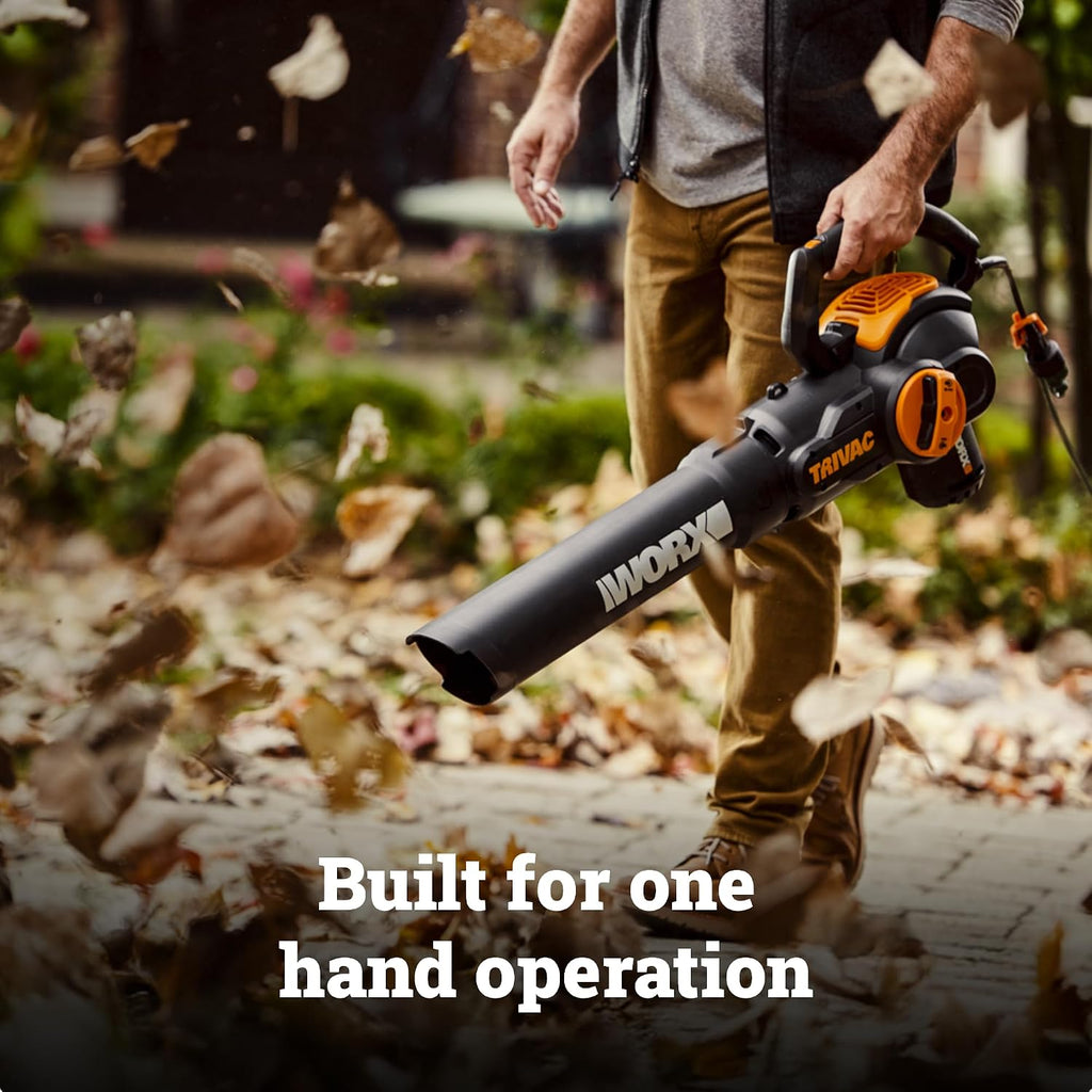 WORX Trivac 3 in 1 Electric Leaf Blower for Lawn Care, Leaf Vacuum with 600 CFM, Leaf Mulcher with Metal Impeller, WG512