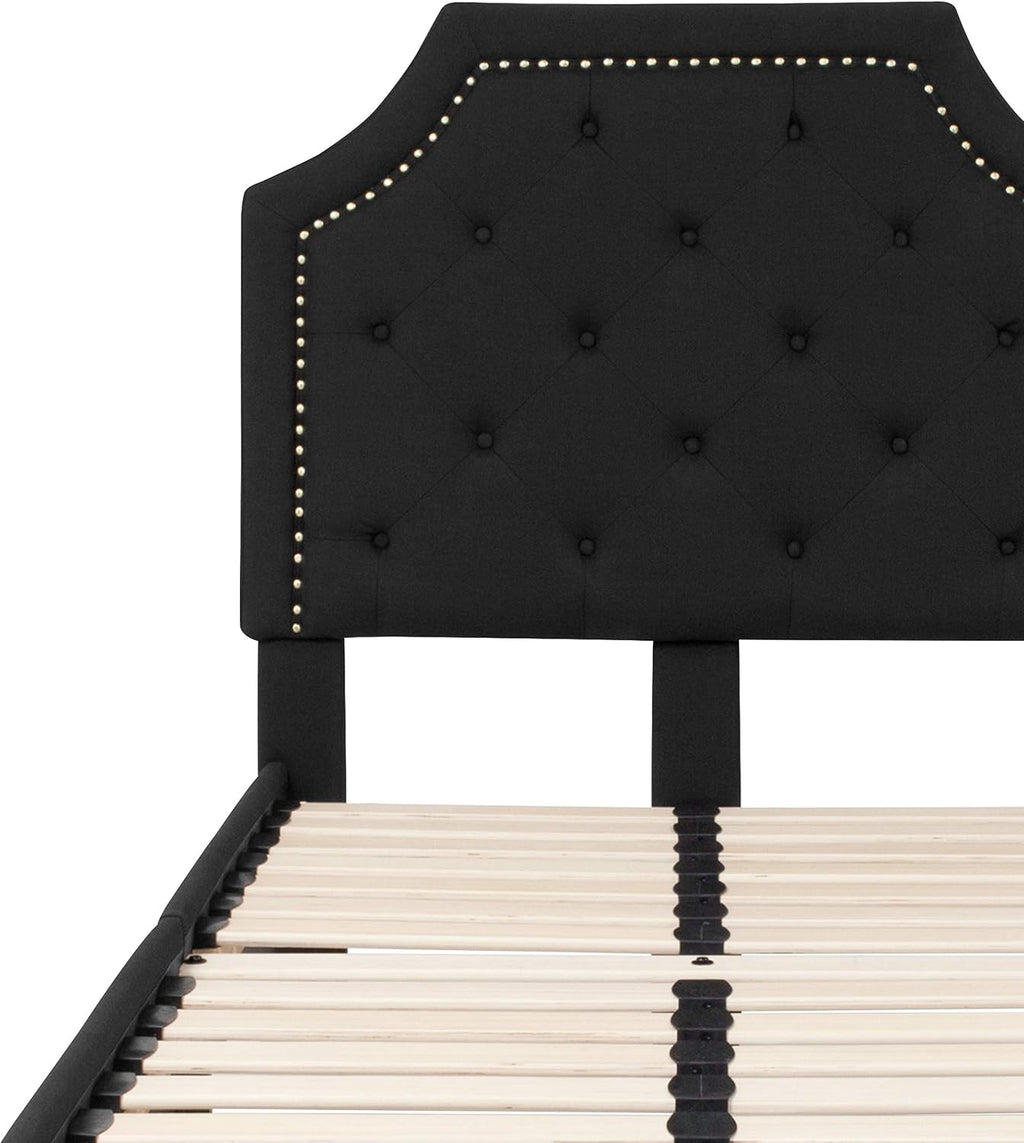 Flash Furniture Brighton Twin Size Tufted Upholstered Platform Bed in Black Fabric