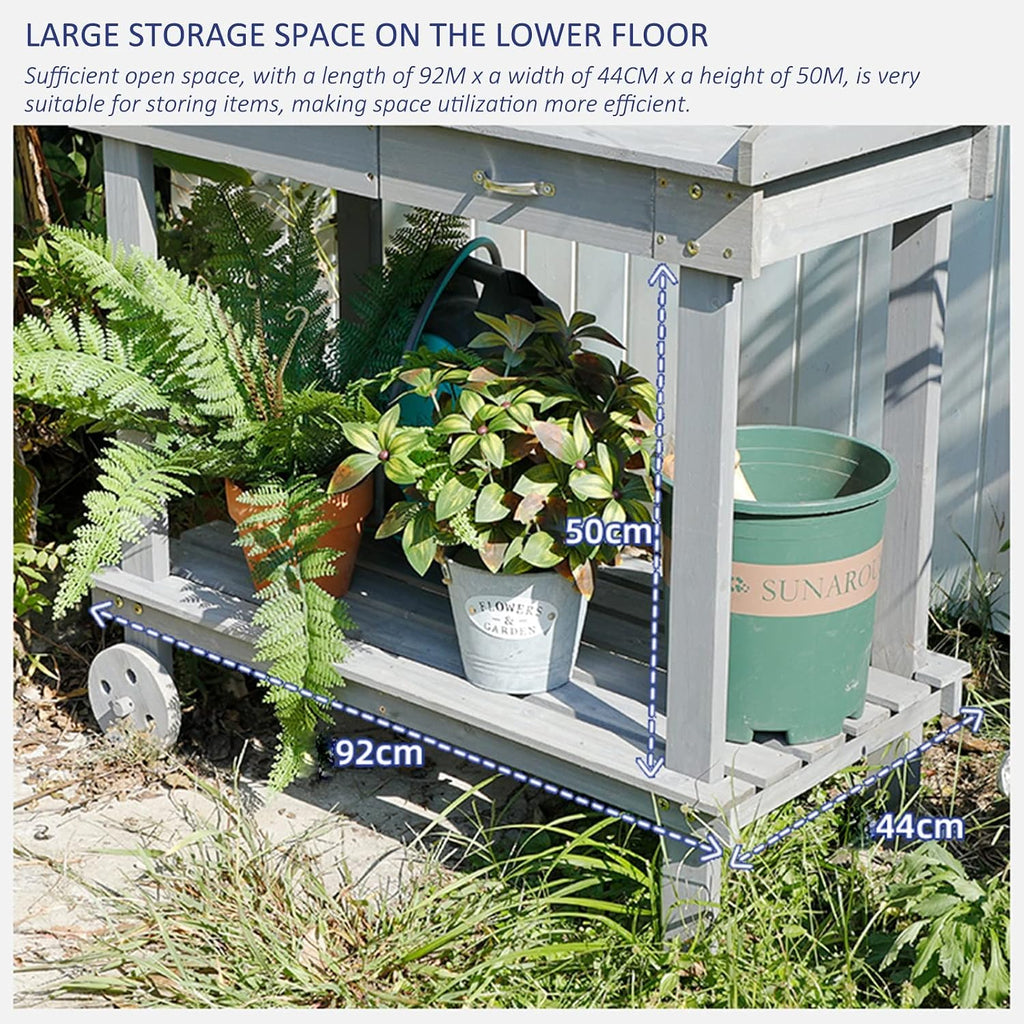 Drawer Rack Shelves Work Station Potting Table Work Bench Potting Table with Sink Garden Work Station Planting Bench (Grey 92x45x140cm)