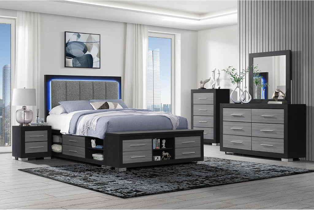 5PC Black Grey King Bedroom Set