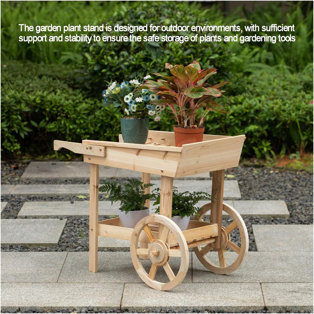Potting Bench Table，Outdoor Potting Bench Table, Movable Cart Wooden Gardening Table ，w/Storage Shelf Flower Pot Bench for Garden, Patio, Greenhouse