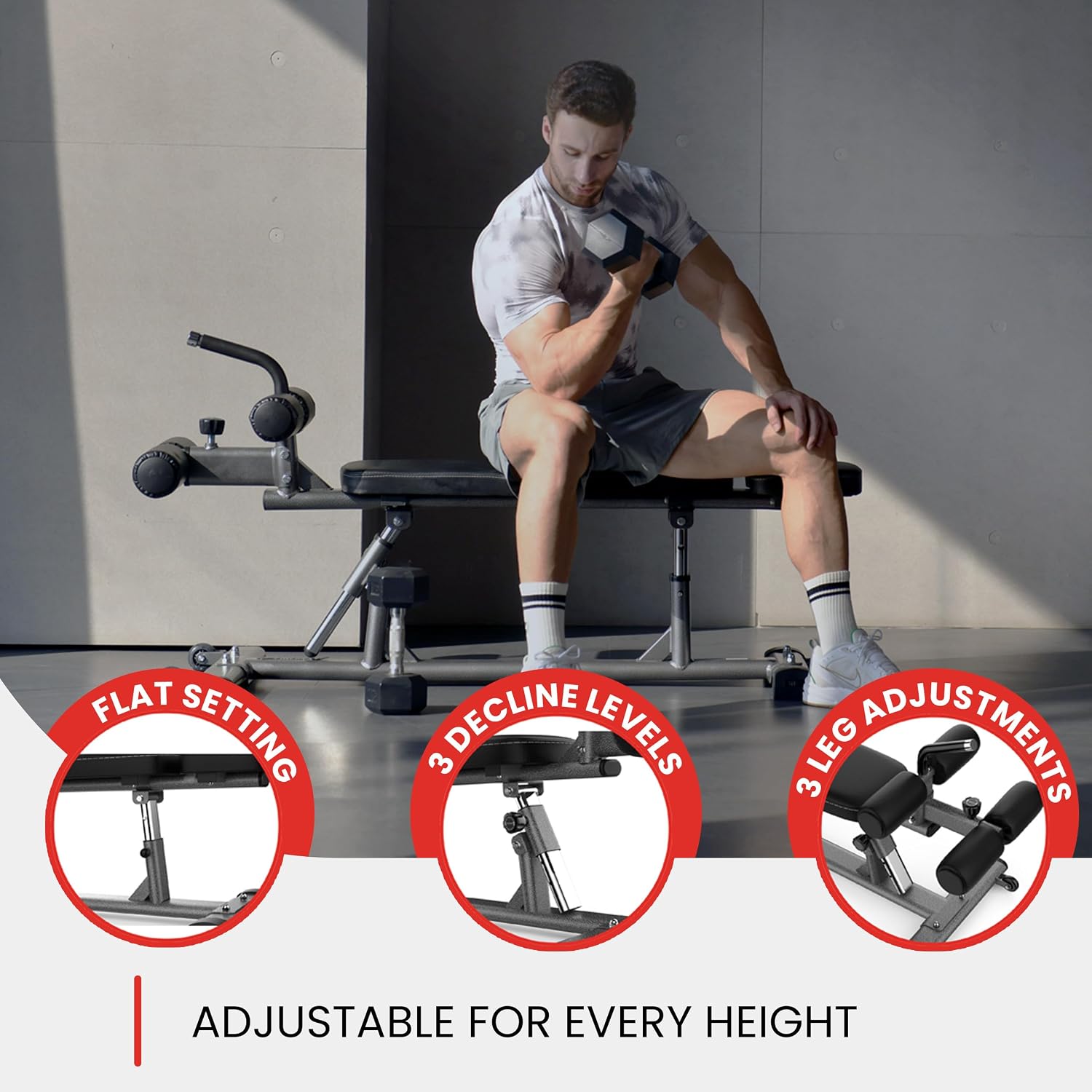Finer Form Gym-Quality Adjustable Sit Up Ab Bench & Decline Weight Bench for Home Gym Strength Training.