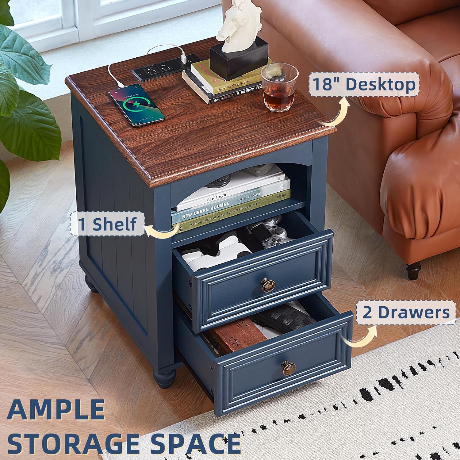 Farmhouse Dressers & Night Stand Set of 3, Wood 54' Wide Dresser & 43.5'Tall Chest of Drawers, 18' with Charging Station Nightstand, Bedroom Furniture 7 Drawer Dresser Set for Home Living Room Hallway