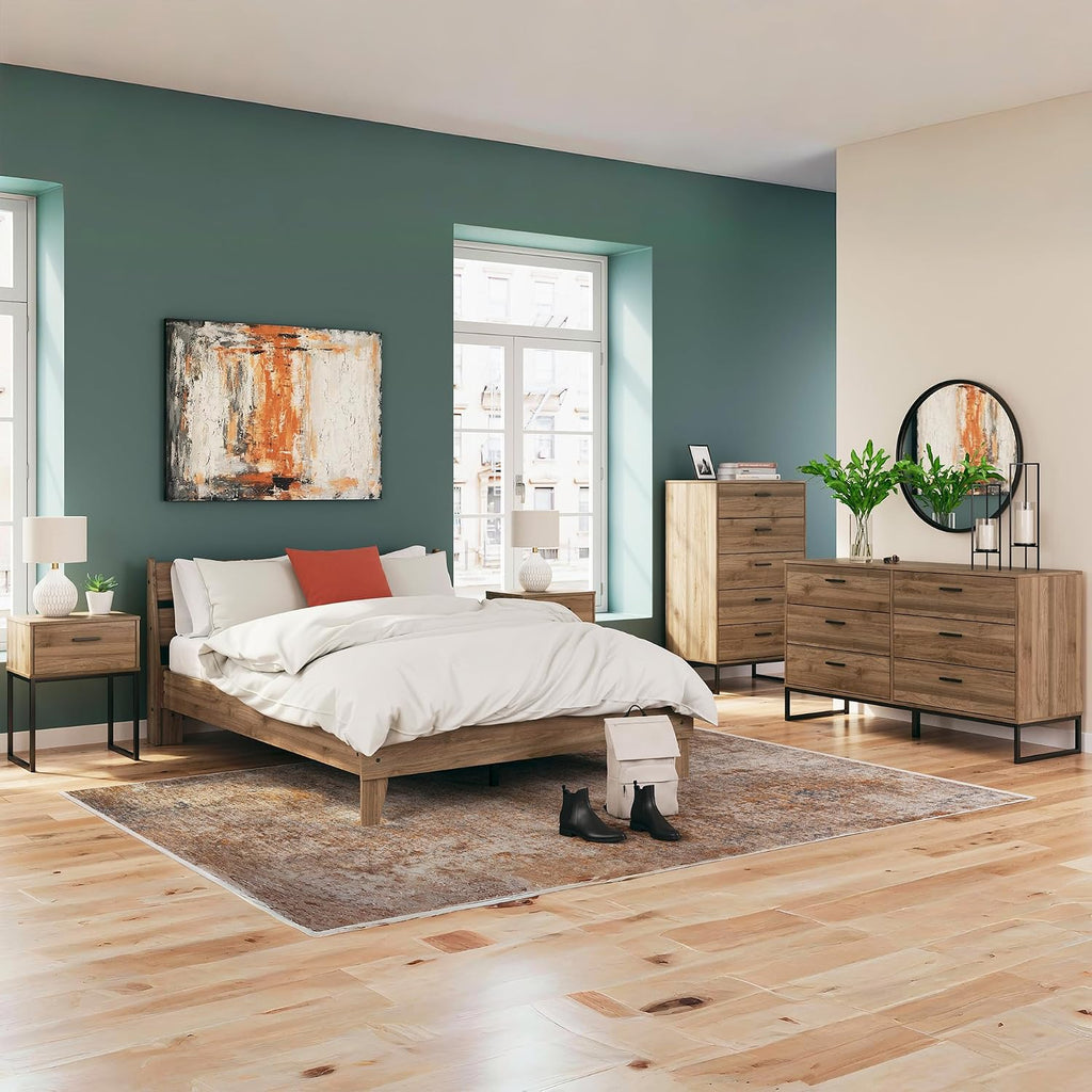 Signature Design by Ashley Deanlow Mid-Century Modern Full Platform Bed with Metal Slats and Center Support Legs, Dark Brown