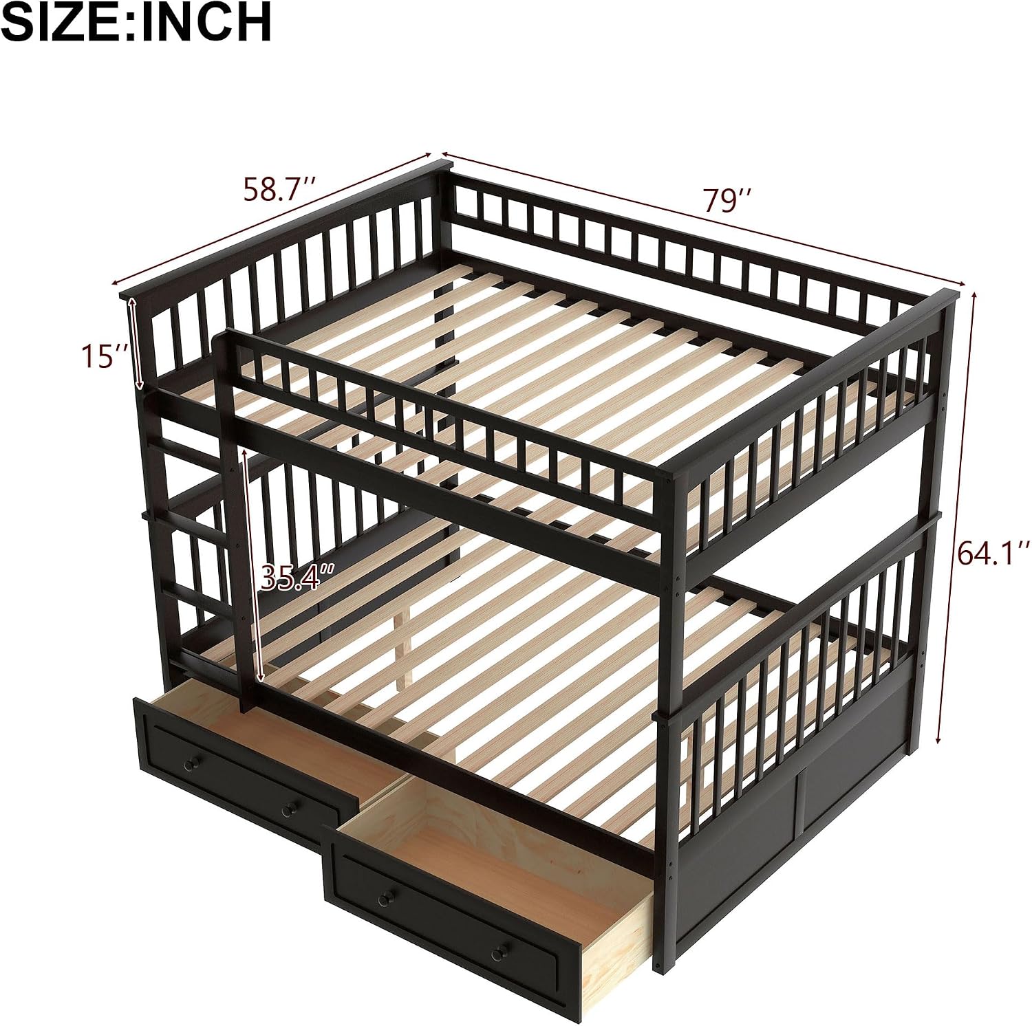 Harper & Bright Designs Full Over Full Wood Bunk Bed with Two Storage Drawers and Ladder, Convertible Storage Bunk Bed Can Be Divided Into Two Full Size Daybeds, Espresso