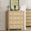 IDEALHOUSE Rattan Dresser for Bedroom, Chest of Dressers 37' Tall Dresser for Closet with 4 Rattan Drawers Chest with Clothes Storage Cabinet, Drawer Organizer for Bedroom, Living Room, Hallway