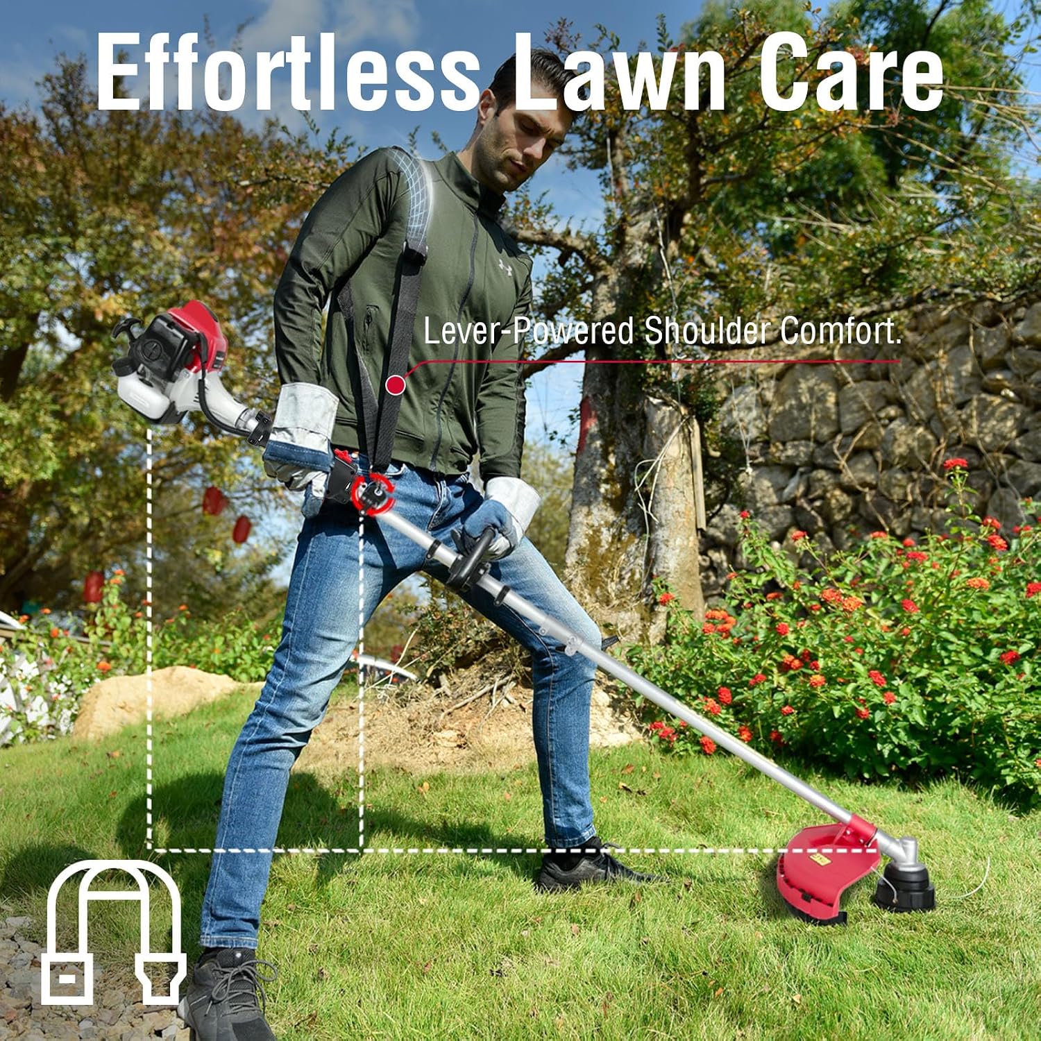 PowerSmart 25.4cc Gas Weed Wacker, String Trimmer/Edger 16-Inch with 10-Inch Brush Cutter for Grass Cutting 18lb Gas Trimmer