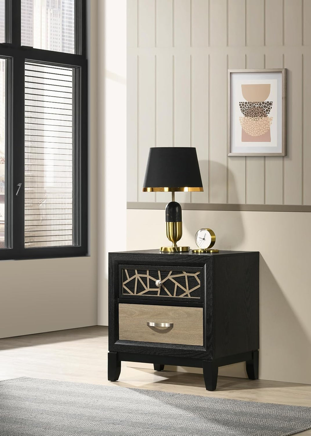 Modern Contemporary King 4PC Bedroom Set Made with Wood in Black and Natural