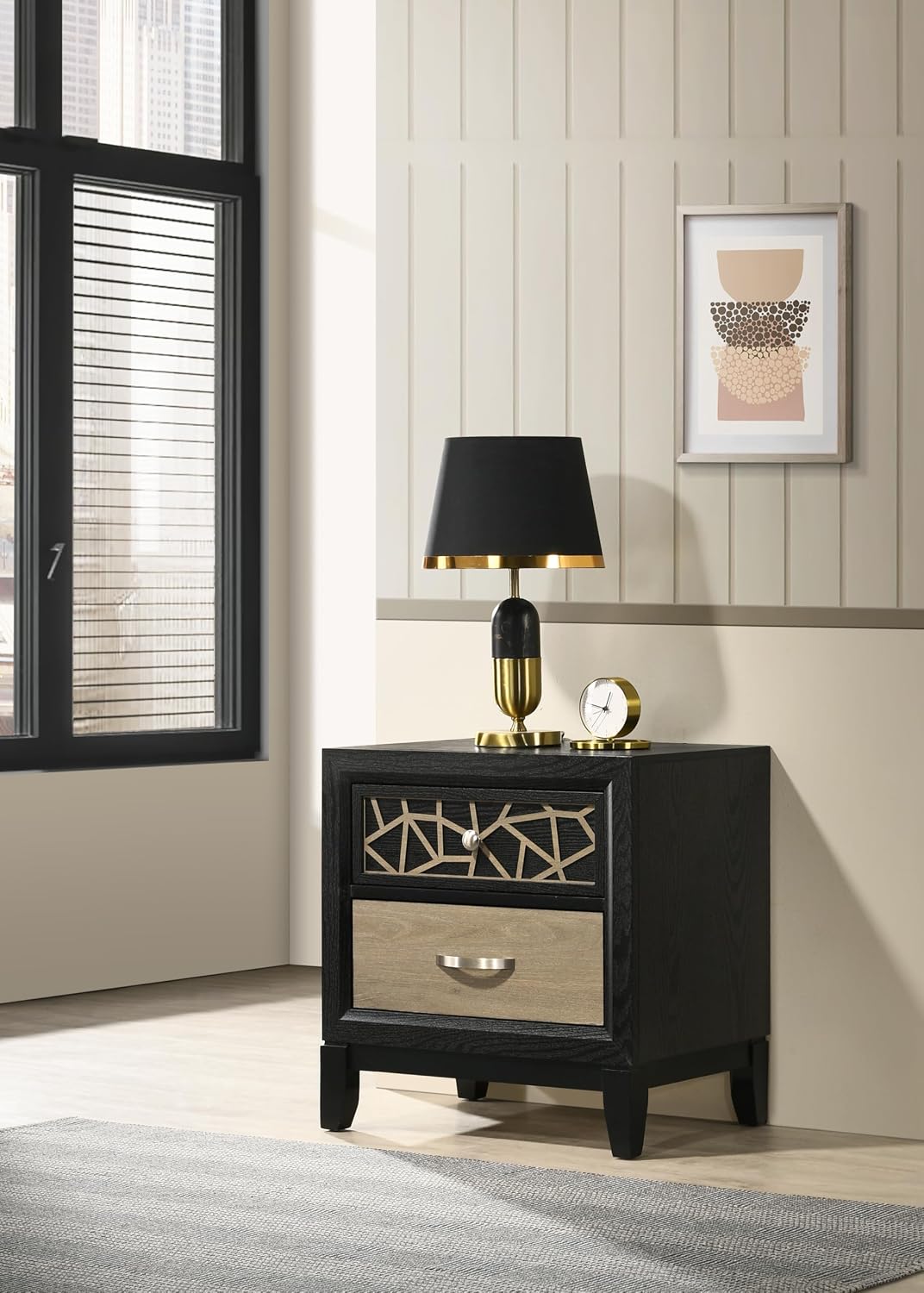 Modern Contemporary King 4PC Bedroom Set Made with Wood in Black and Natural