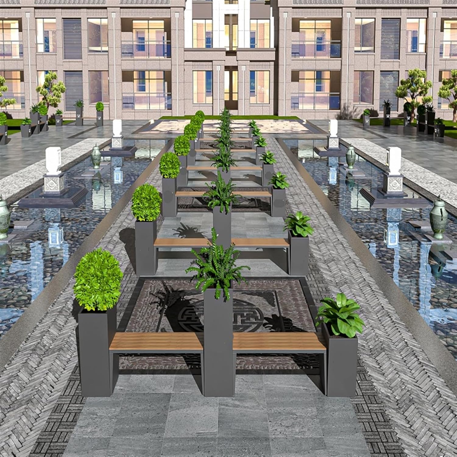 Bench with Planter Box, Outdoor Metals Raised Planter Bench and Garden Bench Combination Set Large Elevated Outdoor Garden Package includes 2 Benches and 3 Variable Height Planting Benches