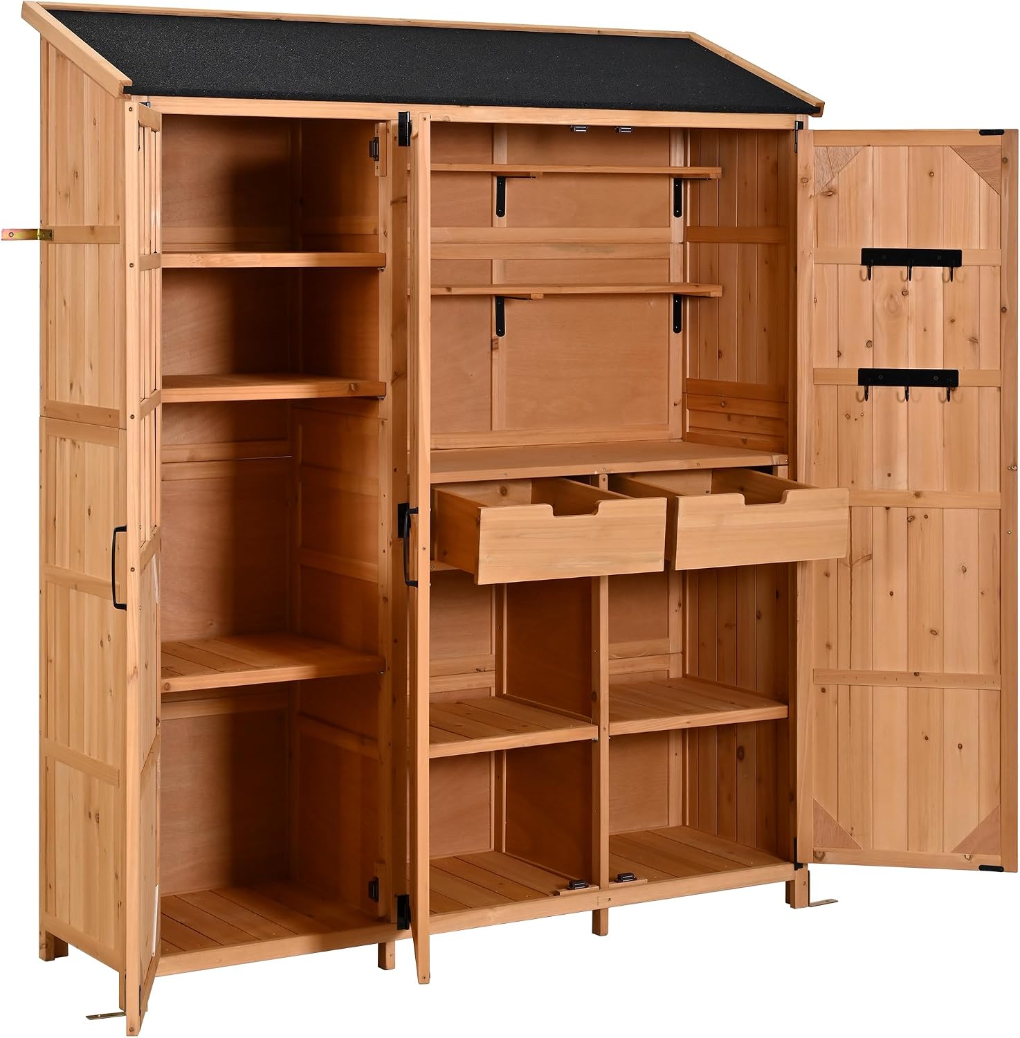 Outdoor Potting Bench Large Wood Garden Storage Cabinet with Waterproof Roof 3-Door Potting Table for Backyard Patio and Garden Organization,Natural