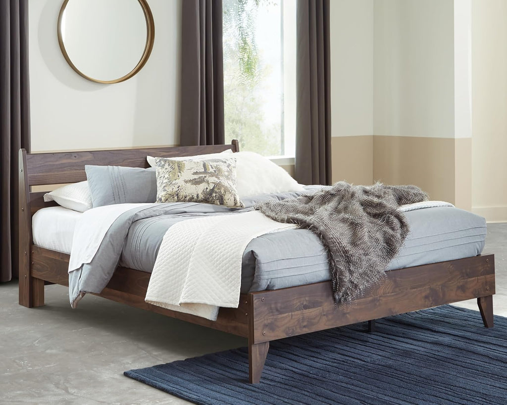 Signature Design by Ashley Calverson Casual Queen Panel Platform Bed, Wood, Foundation or Box Spring Not Needed, Bed' A Box, Dark Brown Finish