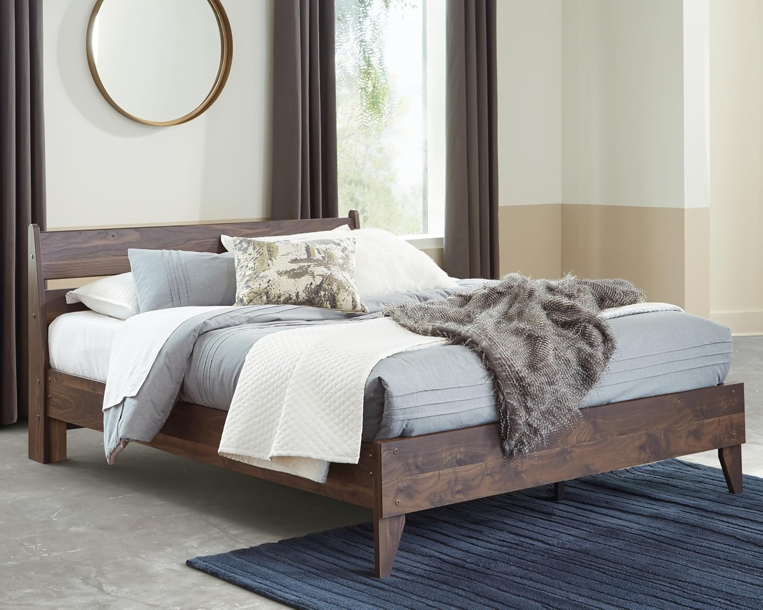 Signature Design by Ashley Calverson Casual Queen Panel Platform Bed, Wood, Foundation or Box Spring Not Needed, Bed' A Box, Dark Brown Finish