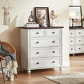 RWYHG Farmhouse 5 Drawer Dresser for Bedroom, 35.5' Tall Small Dressers & Chest of Drawers, Rustic Wood Dresser with Roman Column, Storage Organizer for Living Room, Hallway, Closet (White)