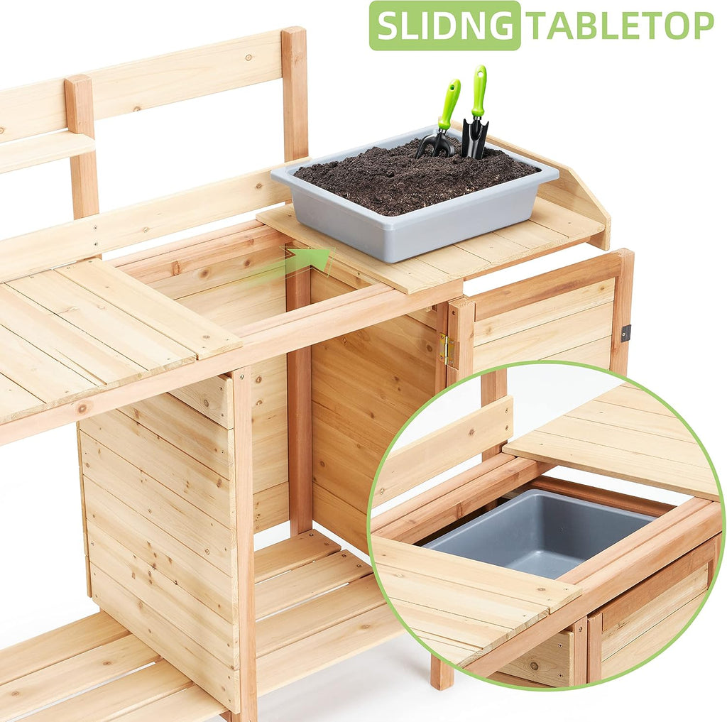 Outdoor Wooden Potting Bench with Sink & Storage – Heavy-Duty Garden Workstation Table for Patio, Lawn, Backyard Gardening