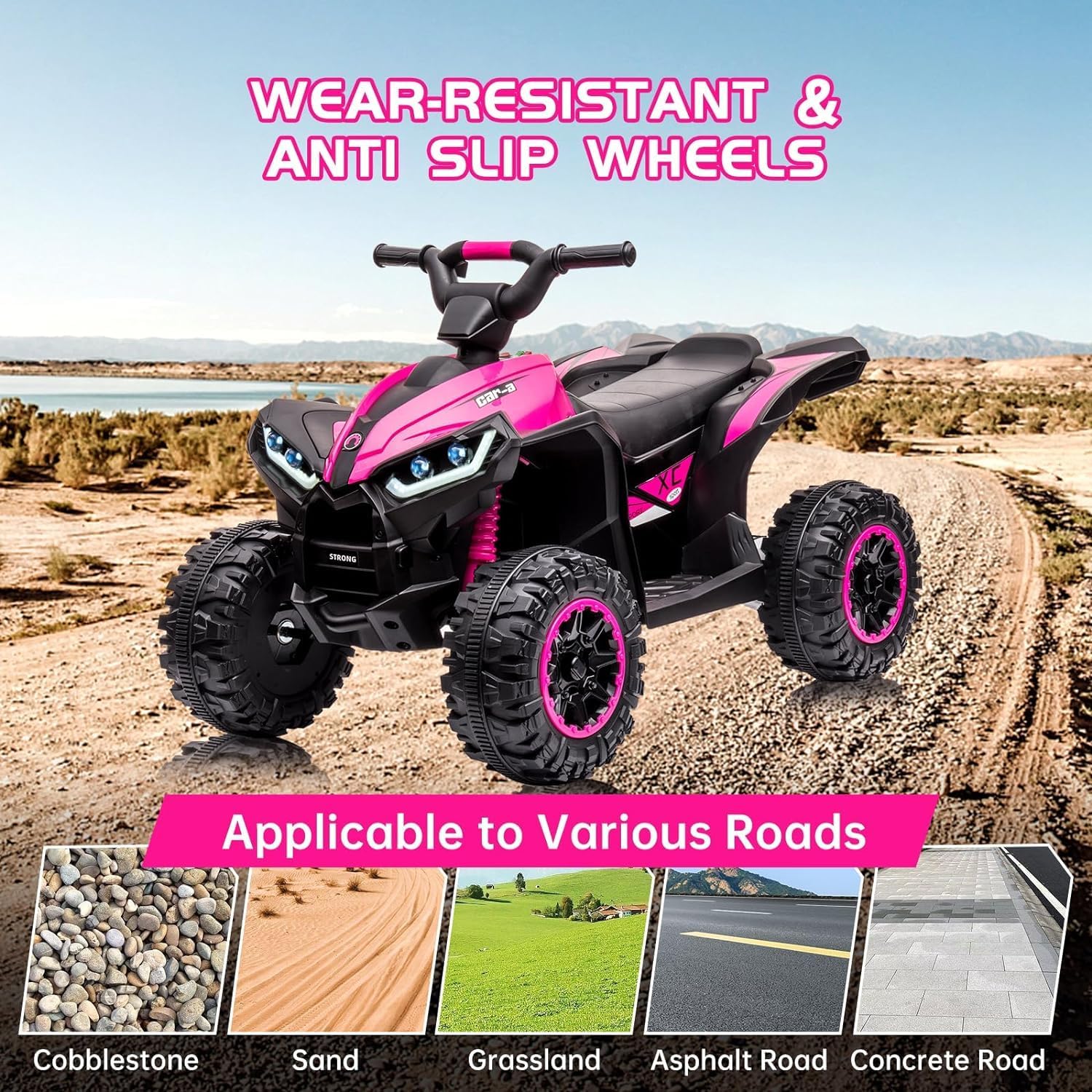 GarveeLife 12V Kids Ride On ATV, 4 Wheeler Electric Vehicle for Kids 3-8 Toddler Battery Powered Toy Car for Boys Girls with Remote Control, LED Lights, Soft Start, Treaded Tires, Music, Pink