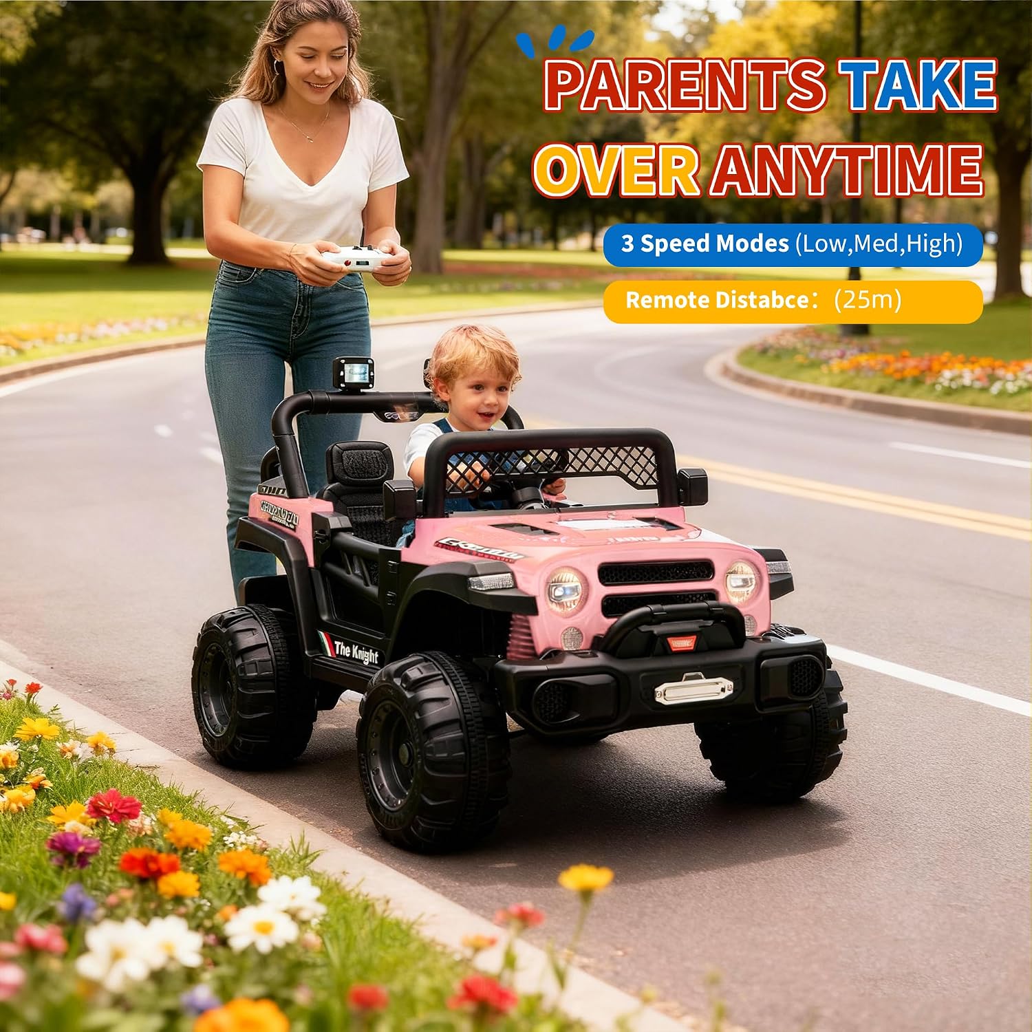 12V Ride on Truck，Kids Electric Car with Parent Remote Control| Features 3 Speeds Up to 6MPH, 2 * 550w Moto, Safty Belt，Spring Suspension, LED Lights, Music for Children Aged 2-8 Years