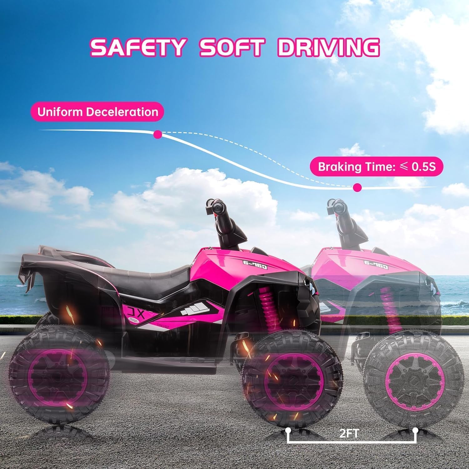 GarveeLife 12V Kids Ride On ATV, 4 Wheeler Electric Vehicle for Kids 3-8 Toddler Battery Powered Toy Car for Boys Girls with Remote Control, LED Lights, Soft Start, Treaded Tires, Music, Pink