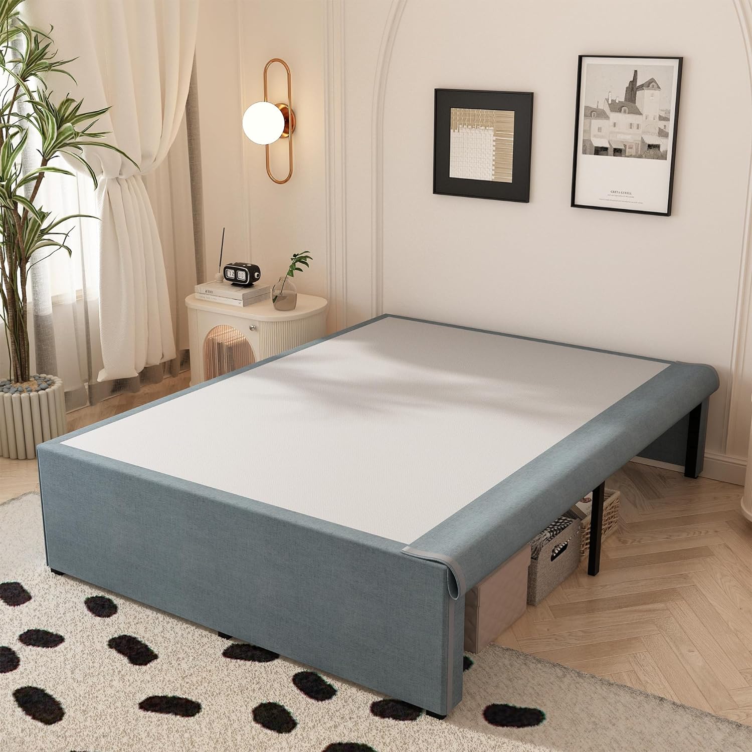 Maenizi Queen Bed Frame with Fabric Cover 18 Inch, Heavy Duty Metal Bed Frame Queen Size, No Box Spring Needed, Support Up to 3000 lbs, Easy Assembly, Noise Free, Black