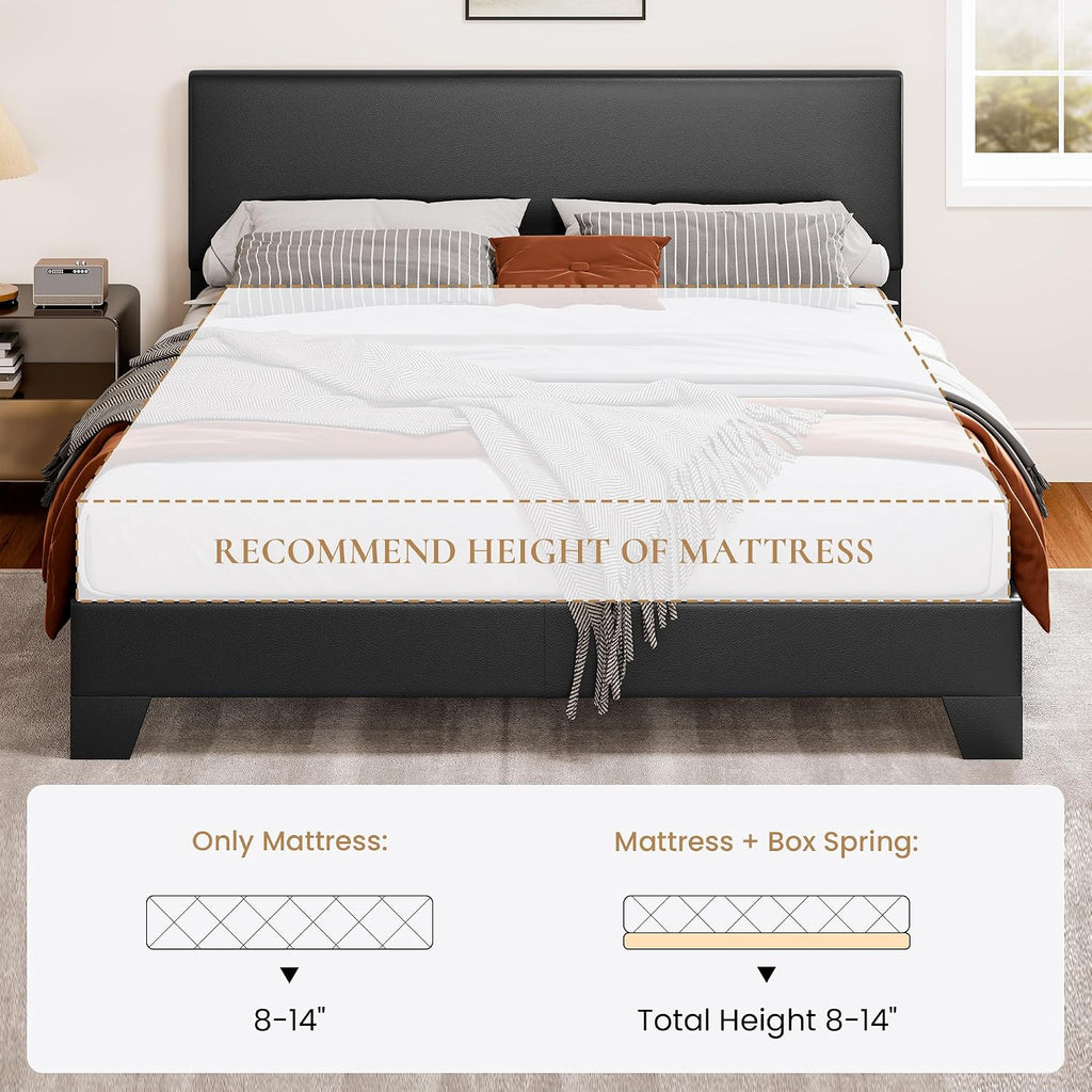 SHA CERLIN Full Size Platform Bed Frame with Clean Line Fabric & Adjustable Headboard, Wood Slats Support, No Box Spring Needed, Easy Assembly, Black