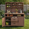Roomfitters Outdoor Garden Potting Bench with Storage Hutch, Potting Table with Drawers and Cabinets, Shelves, Brown