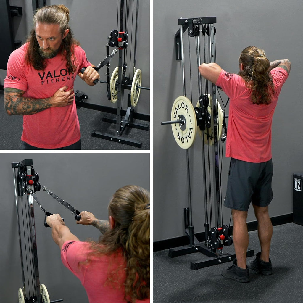 Valor Fitness Wall Mounted Cable Machine, Dual Adjustable Pulley System with 16 Height Positions, Space-Saving Home Gym Strength Training Equipment