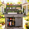 65' Potting Bench with Storage, Fir Wood Outdoor Garden Work Table with Drawer, Cabinet Shelf, Wooden Gardening Planting Table, Outdoor Plant Stand for Patio, Lawn Garden (Gray)