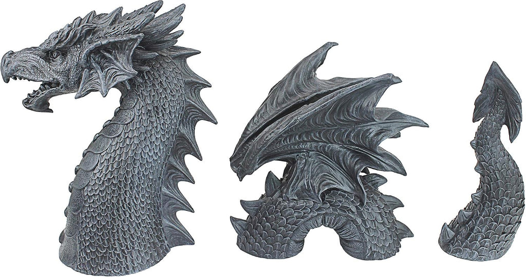 Design Toscano The Dragon of Falkenberg Castle Moat Lawn Garden Statue, 28 Inch Long, 14 Inch Tall, Cast Stone Resin, Gray Stone Finish