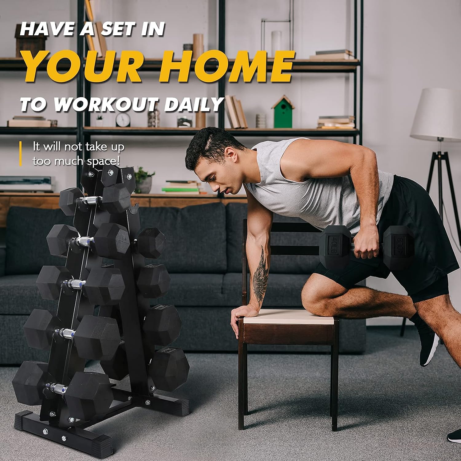 RitFit Rubber Coated Hex Dumbbell Set with Rack, 5-780LB for Home Gym Strength Training, Anti-Slip Knurled Handle, Hexagon Anti-Roll, Heavy-Duty Storage Rack