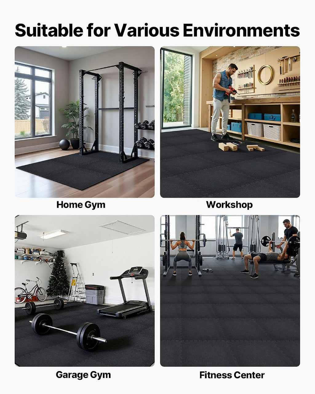 VEVOR 0.4Inch 96sq.ft 24 Tiles Gym Flooring for Home Gym, Rubber Top with High Density EVA Foam, 24 x 24In Gym Floor Exercise Equipment Mats, Interlocking Gym Mats, Puzzle Workout Mats, Black & Blue