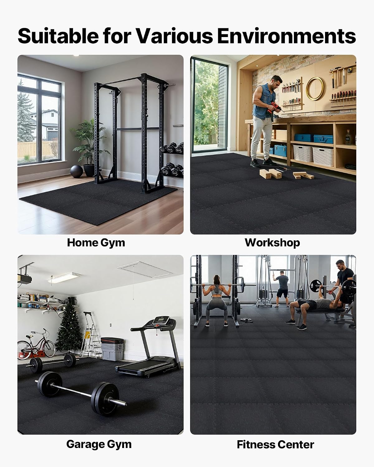 VEVOR 0.4Inch 96sq.ft 24 Tiles Gym Flooring for Home Gym, Rubber Top with High Density EVA Foam, 24 x 24In Gym Floor Exercise Equipment Mats, Interlocking Gym Mats, Puzzle Workout Mats, Black & Blue