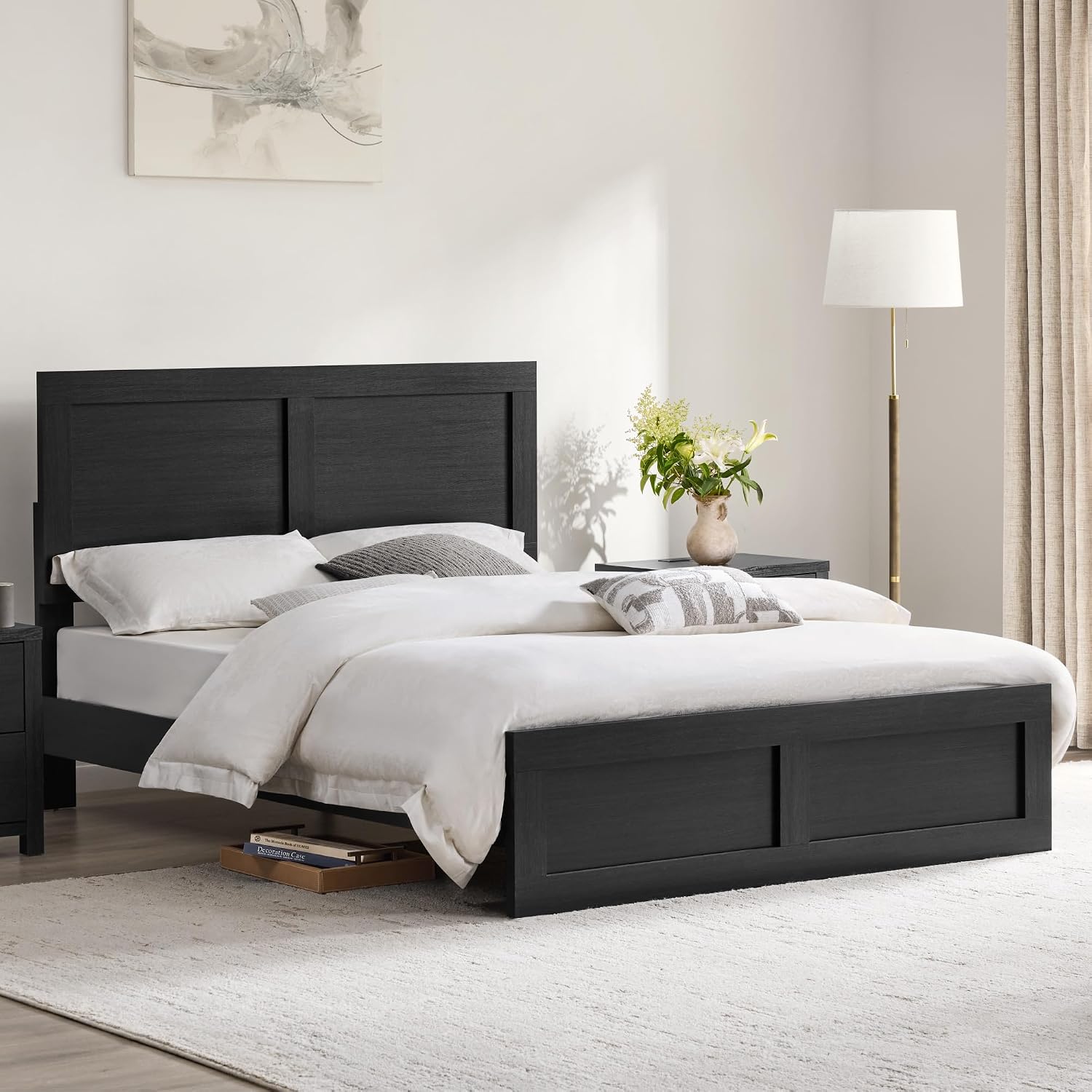 KISLOT Wood Bed Frame, Full Size Wooden Platform Bed Frame with Headboard and Footboard Mattress Foundation Farmhouse Bedroom Furniture No Box Spring Needed