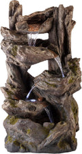 Alpine Corporation WIN794 Outdoor 5 Tier Rainforest Waterfall Fountain with LED Lights, 39' Tall, Brown